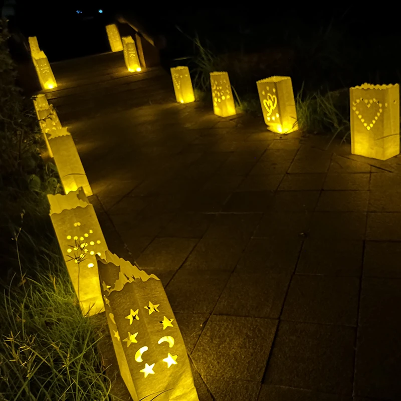 20 шт./партия в форме сердца Чай светильник держатель Luminaria Бумага Фонари пакет для свечки для рождественской вечеринки на открытом воздухе Свадебные украшения