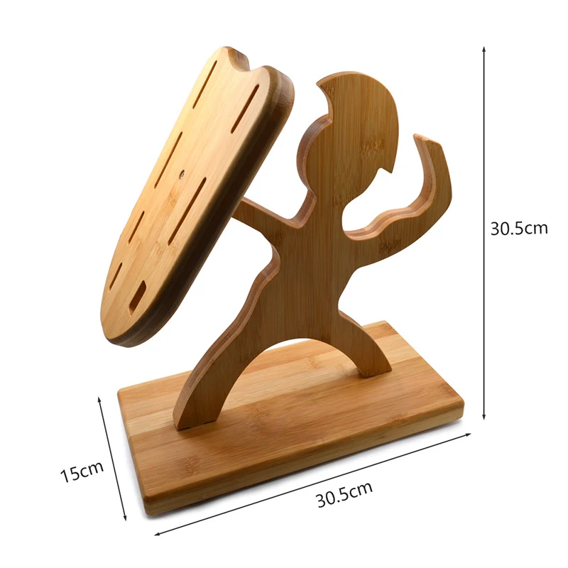 Human Shape Bamboo Wood Knife Holder Solid Kitchen Knife Block Multifunction Storage Rack Scissor Sharpening Stick Organizer