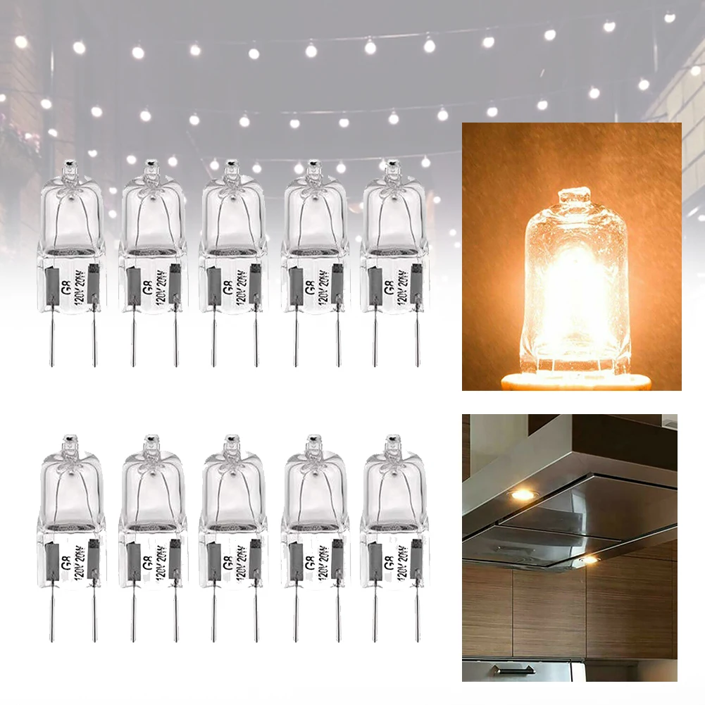 10pcs 120V 20W G8 Pin Halogen Bulb Easy Install Tungsten Lamp Transparent Home Office High Brightness Compact Lighting Hotel