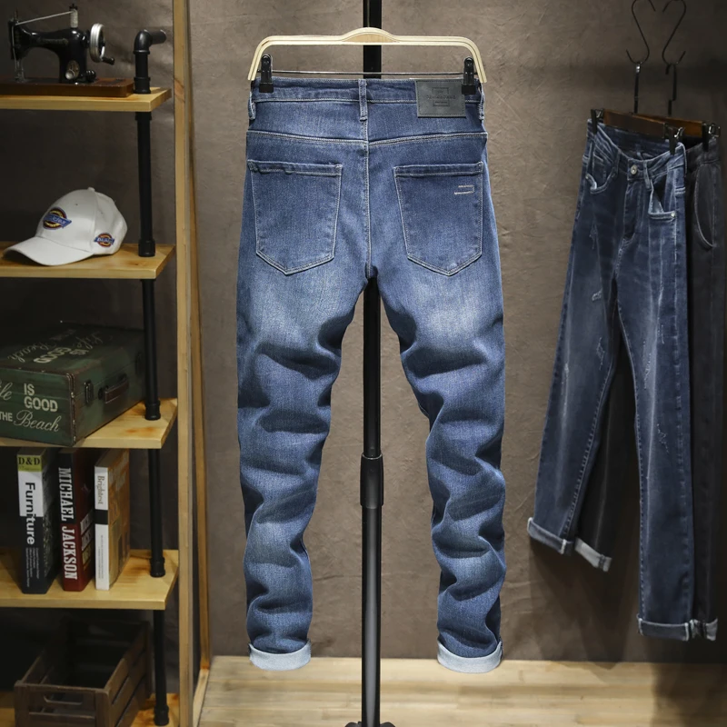 Skinny Jeans Men Blue Stretch Spring and Autumn Denim Casual Pants Slim Fit Jeans for Man Full
