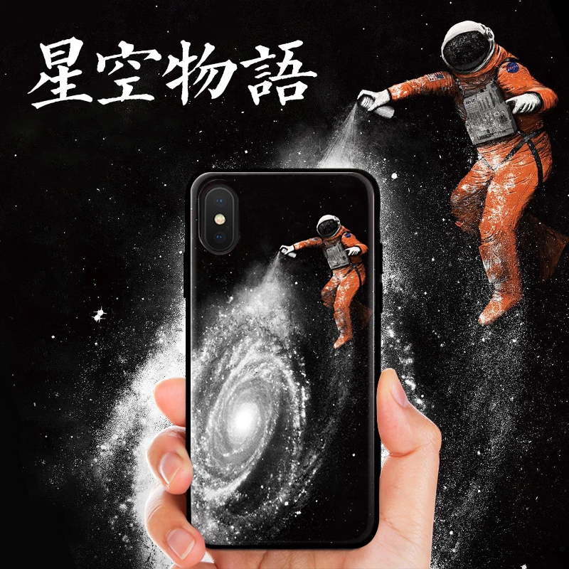 

Starry sky astronaut phone case For Iphone 11 PRO MAX XS MAX XR XS X cover For 6 6S 7 8 Plus universe Embossed case