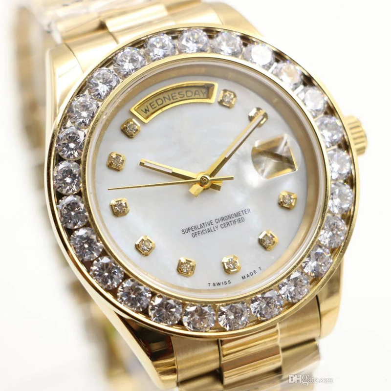 

Gold President Luxury Stainless Brand Iced Out Diamond Bezel Designer Mens Automatic 2813 Watch Wristwatches man Watches