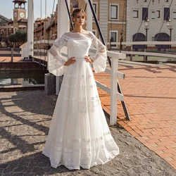 Vintage Boho Wedding Dress For Bride 2022 Flare Long Sleeve Elegant Bridal Gown Lace Applique A Line Plus Size Robe De Mariee