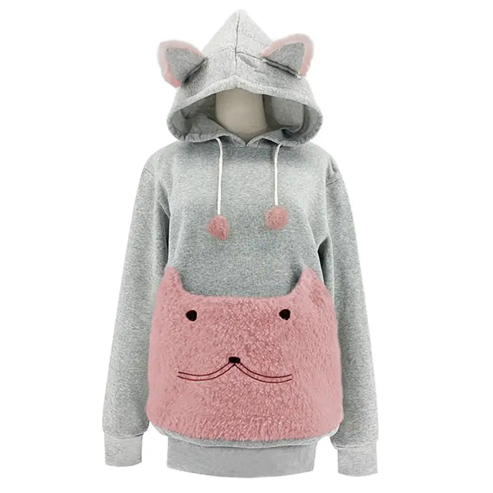 pink Толстовка с капюшоном для любителей кошек, кенгуру, собак, домашних животных, дропшиппинг, пуловеры, толстовка с капюшоном и карманом в виде ушей животных - Цвет: pink