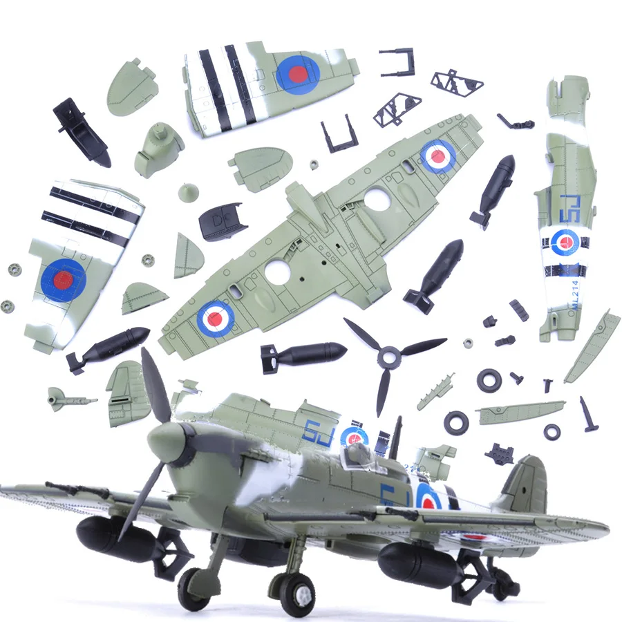 22cm 4D Diy Toys Fighter Assemble Blocks Building Model Airplane Military Model Arms WW2 Germany BF109 UK Hurricane Fighter 4