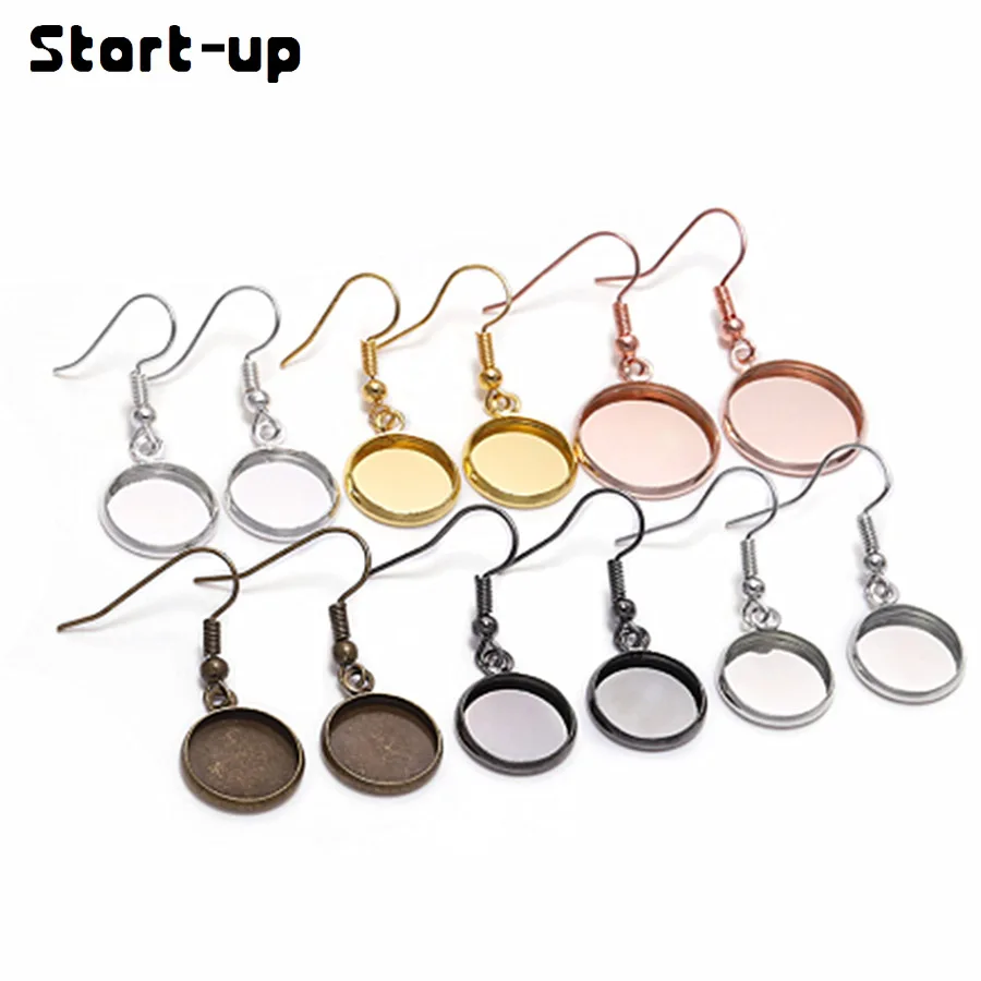

10Pcs Tray Bezel Cabochon Earring Hook Blank Setting Round Pendant Ear Base Findings For DIY Glass Resin Cameo Jewelry Earring