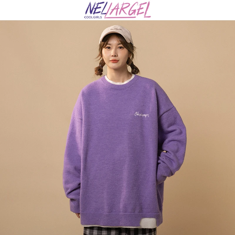 

NELLARGEL Women Y2k Fake Two Pieces Korean Fashion Sweaters 2023 Female Oversized Solid Knitted Pullovers Girl Vintage Sweater