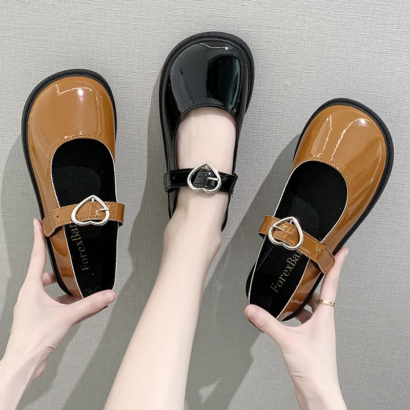 

Round Toe Casual Woman Platform Shoes British Style All-Match Oxfords Women's Autumn Modis Flats Preppy Leather Nurse New Fall