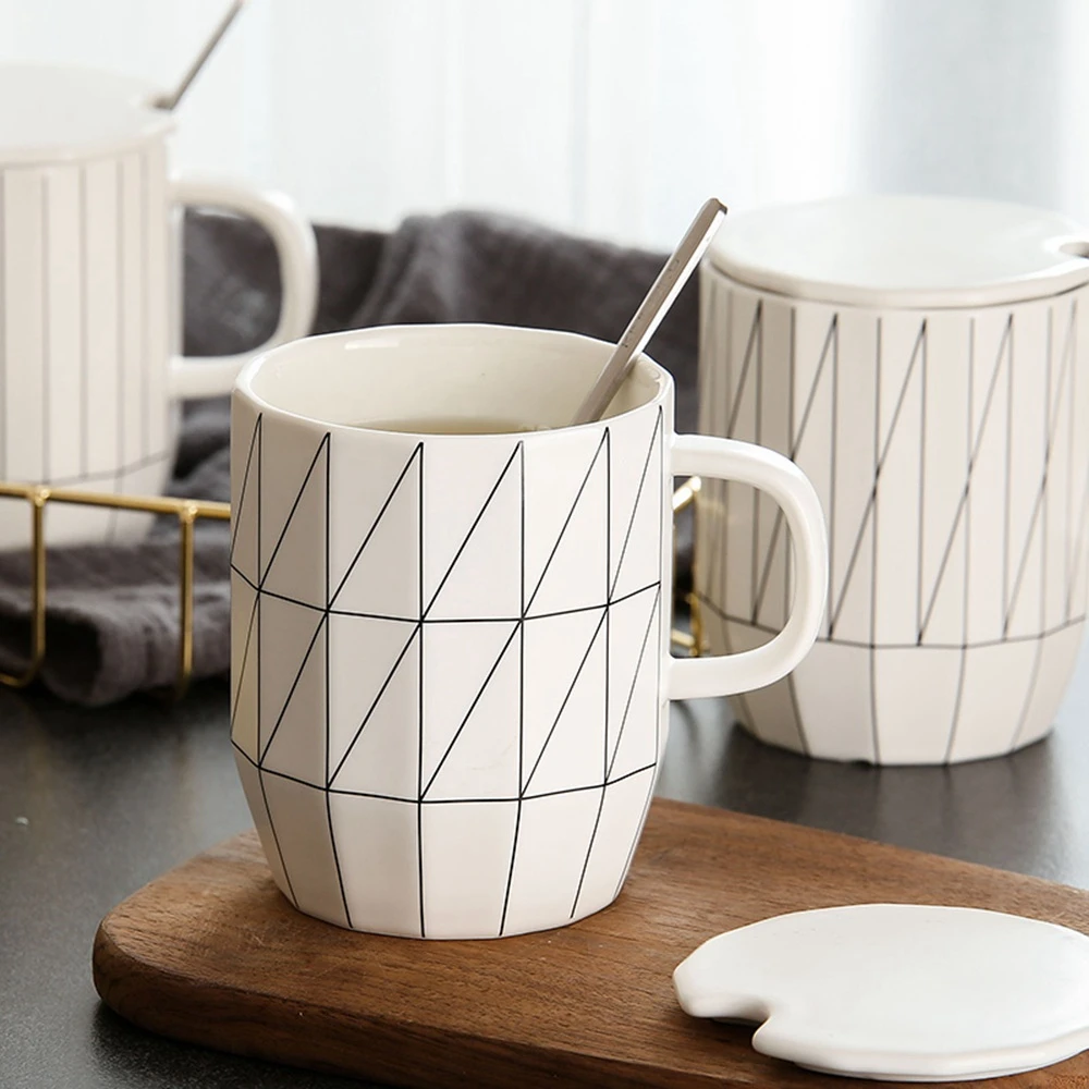Короткая полосатая керамическая кружка Модная белая чайная для дома и офиса