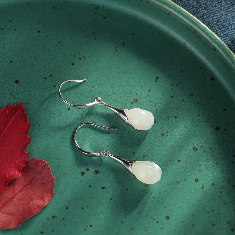 S925 sterling silver factory direct natural Hetian jade earrings free shipping