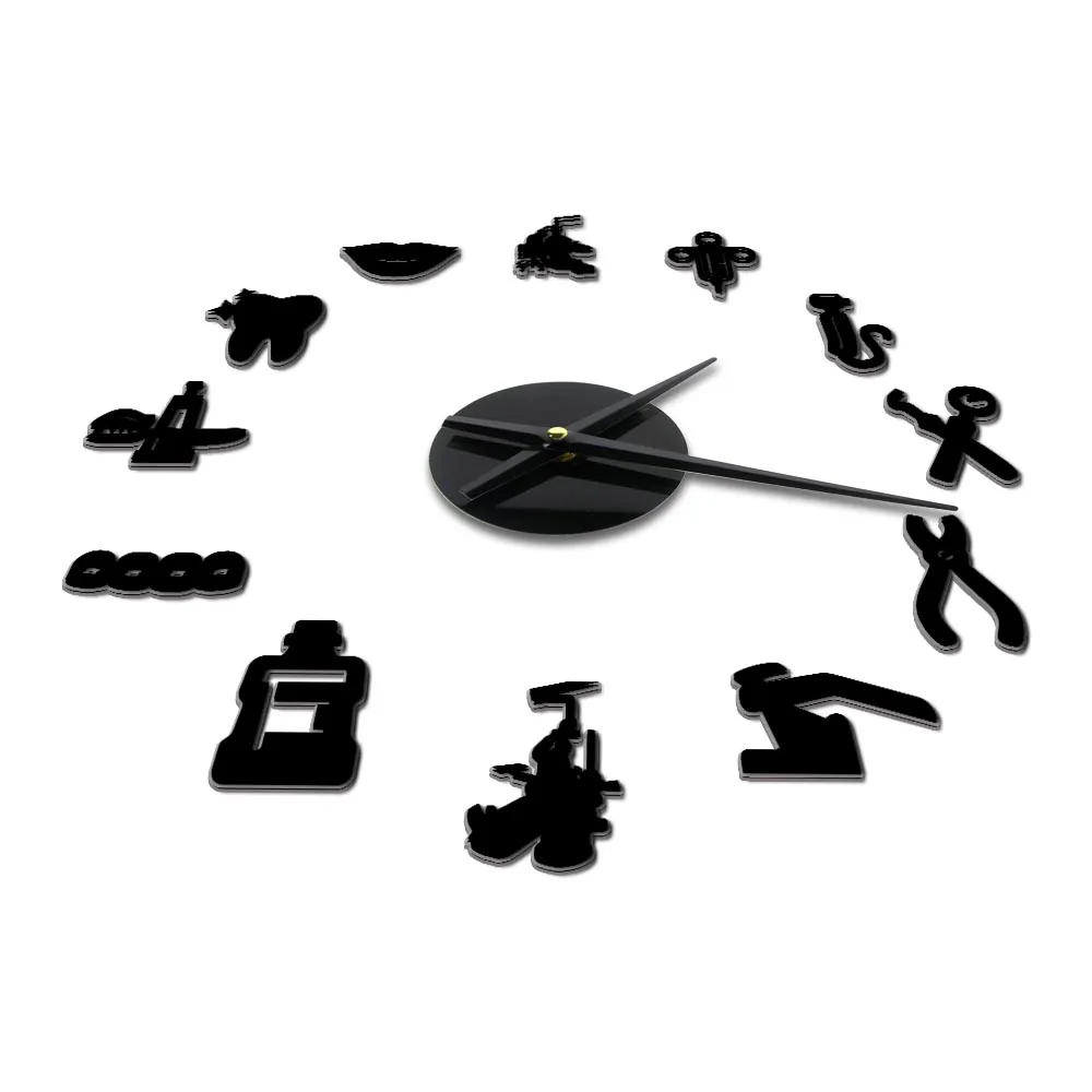 Dentist Tools Frameless 3D Wall Clock Dental Practitioners Clinic Stomatological Hospital Orthodontics Room Art Decor Clock