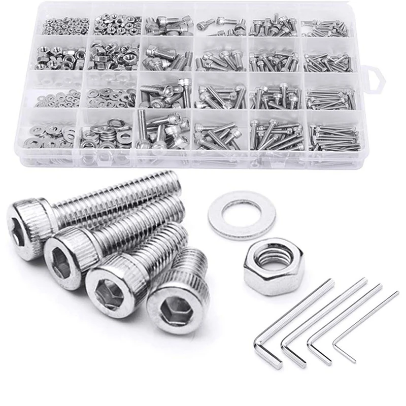 

880Pcs Hexagon Hex Socket Head Cap Screw Set M2 M3 M4 M5 Stainless Steel Machine Screw Hex Socket Cap Bolt Nut Set