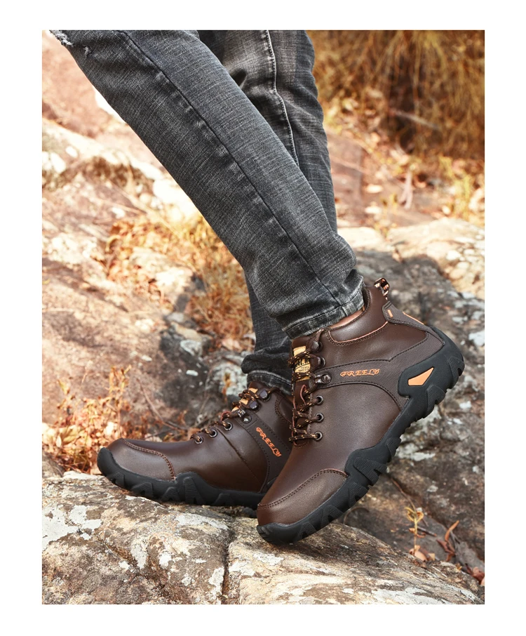 Мужские кожаные ботинки Нескользящая кожаная обувь мужские популярные удобные осенне-зимние мужские ботинки теплые плюшевые зимние ботинки прочные уличные ботинки