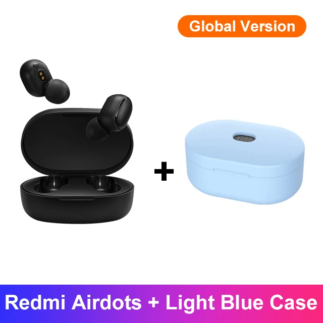 Add Light Blue Case Оригинальные беспроводные наушники Xiaomi Redmi AirDots с Bluetooth 5,0, мини стерео гарнитура с басами, микрофон с управлением AI, наушники с громкой связью - Цвет: Add Light Blue Case