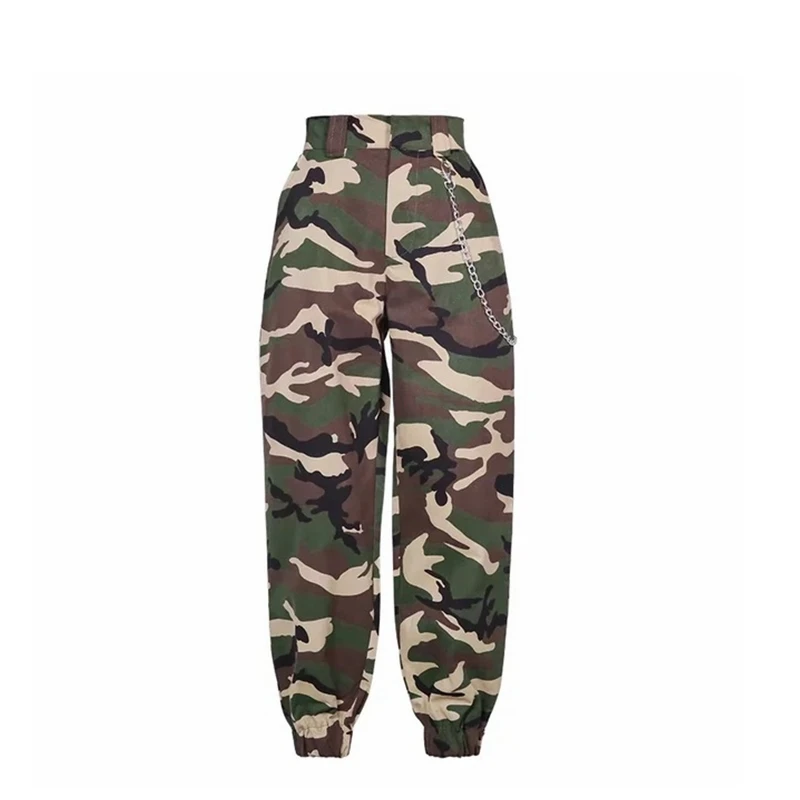 Camouflage Камуфляжные черные брюки карго женские брюки с высокой талией камуфляжные панковские Капри джоггеры женские брюки повседневные корейские брюки хаки уличная одежда - Цвет: Camouflage