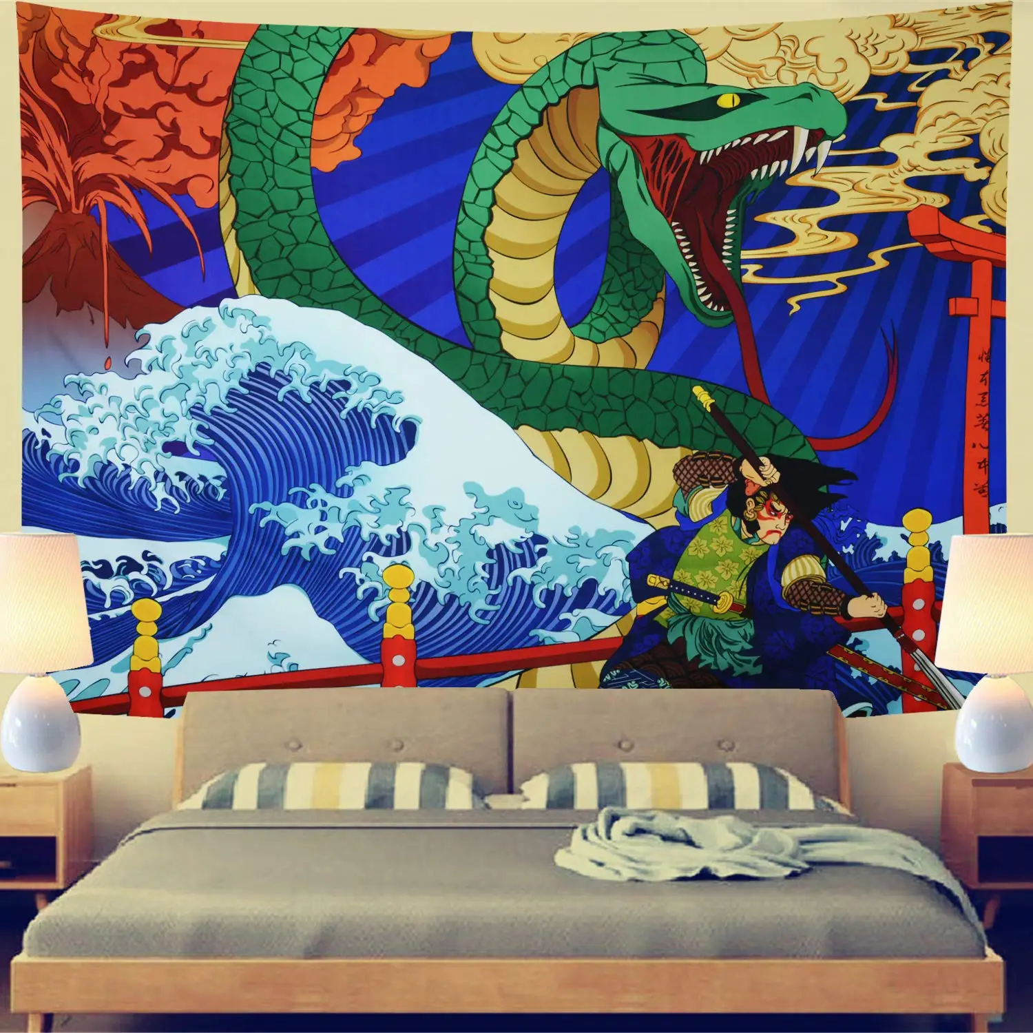 Ukiyo-e ковер на стену с рисунком японской легенды змея большой волны океана настенный подвесной