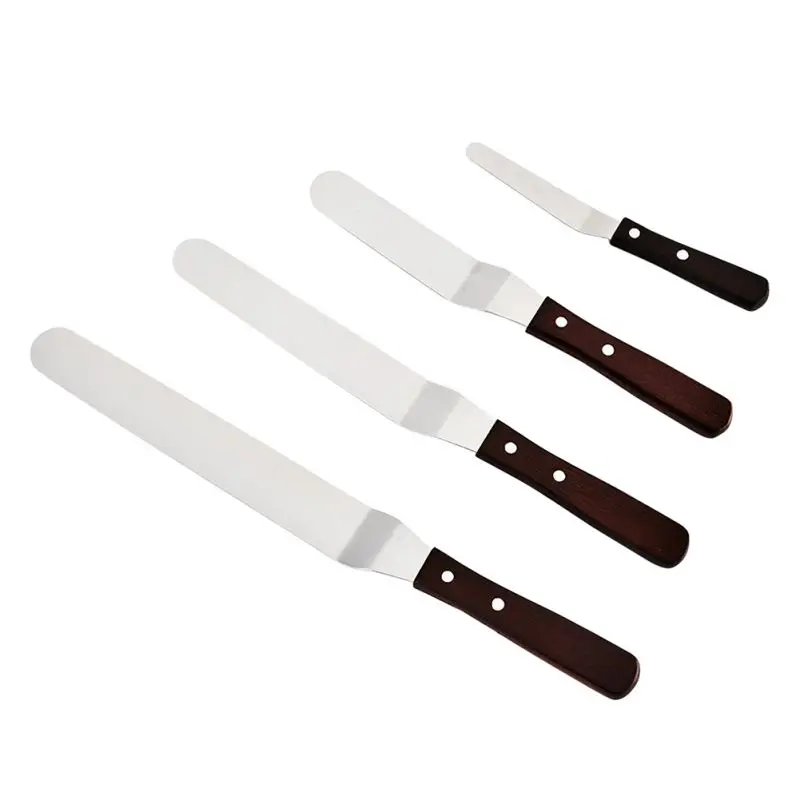 4/6/8/10 Inch Cake Decorating Spatula Knives Set With Wooden Handle Stainless Steel Perfessional Dessert Spatula Knives