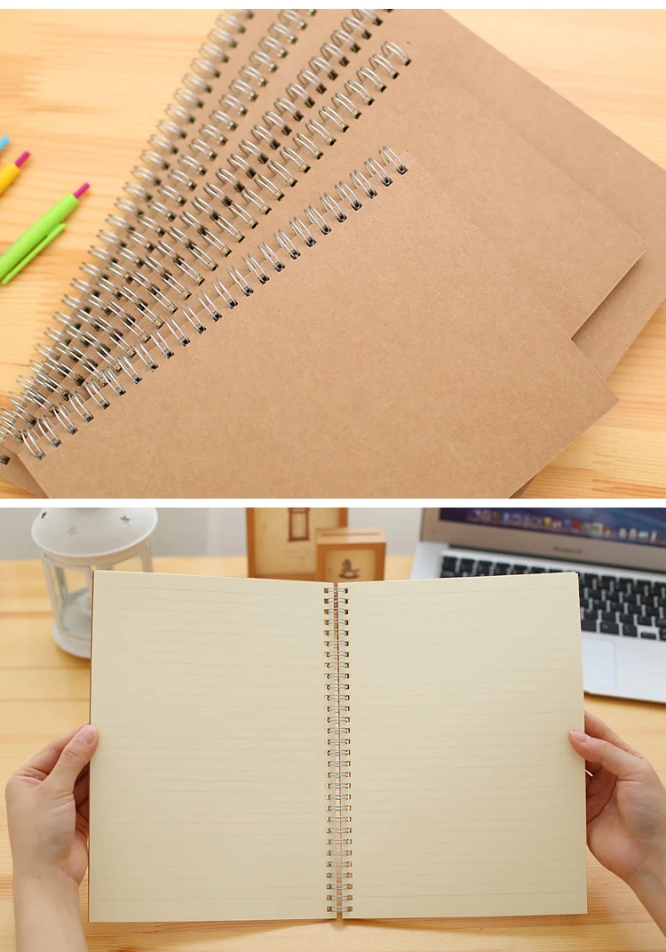 NEW A5/B5 notebook paper dotted/blank/square/horizontal/kraft paper spiral ring stationery notebook coil hand book Two packs