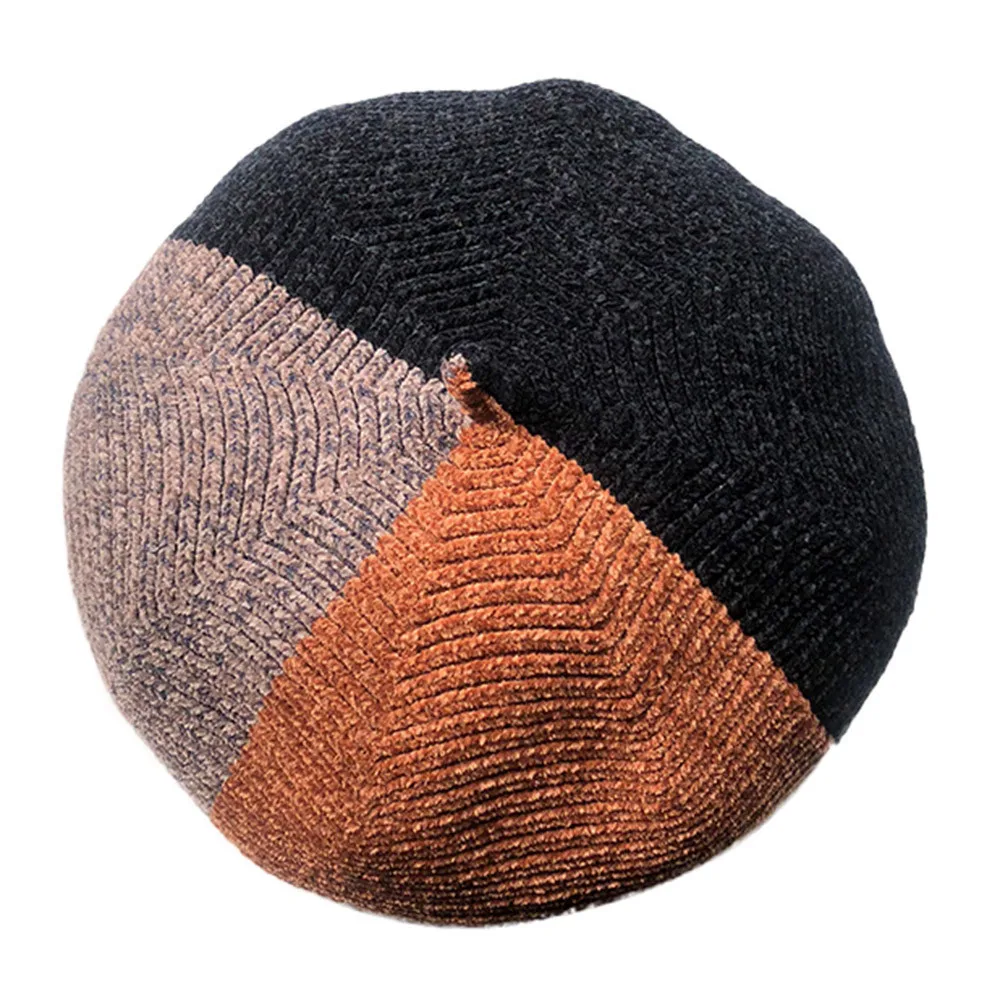 BK Womail шапка, сезон осень-зима Для женщин теплые модные Colorblock(цветовой блок), из шерсти высокого качества удобные boinas para mujer Повседневное стильный берет - Цвет: BK
