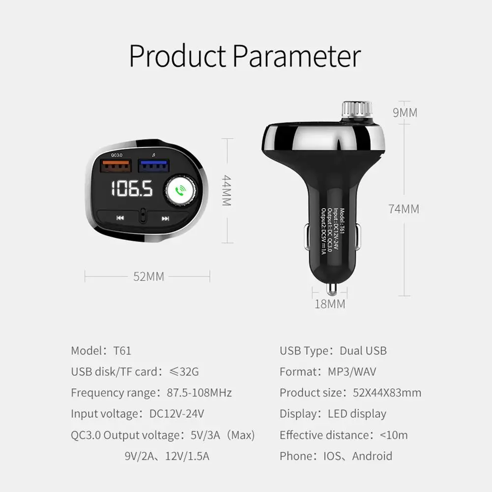 1,1 дюймов Автомобильный Bluetooth MP3 музыкальный плеер fm-передатчик QC3.0 быстрое автомобильное зарядное устройство автомобильные электронные аксессуары