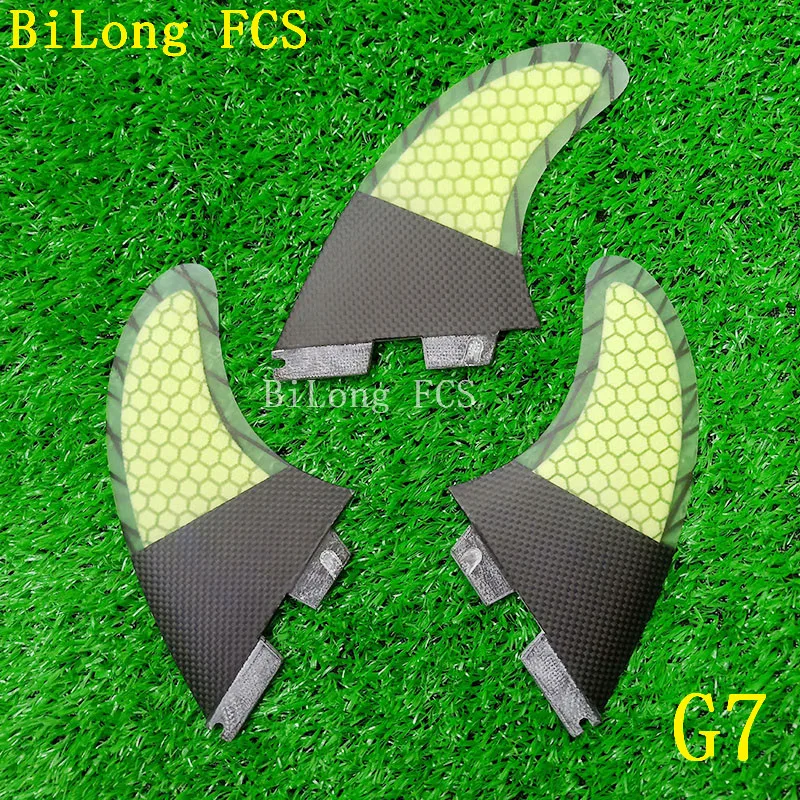 New Surfboard Fins 3PCS Set FCS II G7 fiberglass Honeycomb with carbon L size FCS 2 Fins surf Fin Quilhas Tri fins carbonfiber - Цвет: Светло-желтый