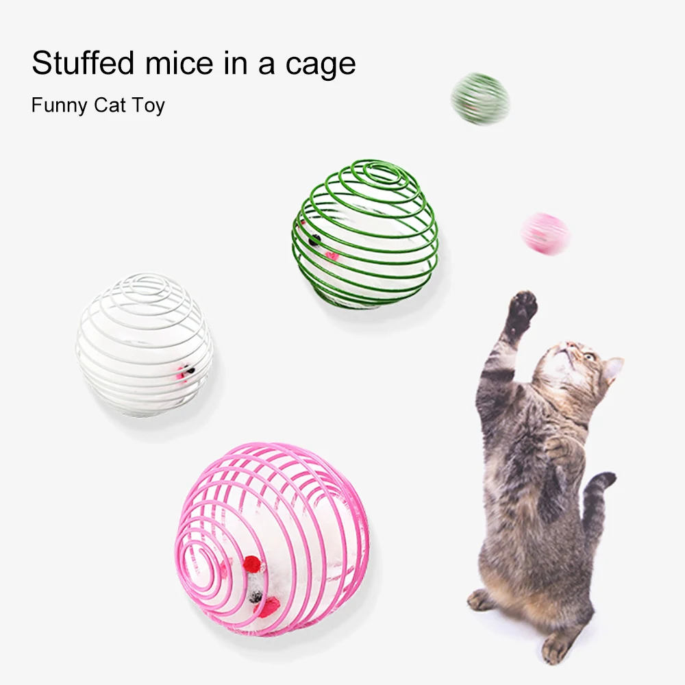 

2020 New 3pcs/Set Cat Self-excited Toy Cage Rat Spring Prison Cage Mouse Telescopic Wire Spring Cat Toys Cat Supplies