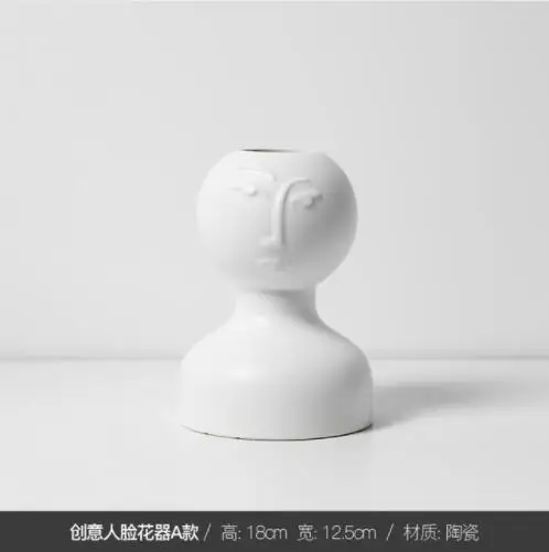 Скандинавские абстрактные человеческое лицо керамическая ваза искусство цветочный горшок минималистичные ремесла орнамент украшение дома аксессуары - Цвет: A