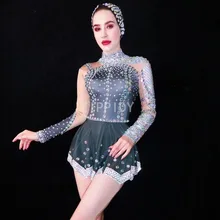 Сексуальные Разноцветные стразы с длинными рукавами, черное платье, танцевальный наряд, платье для дня рождения, платье для женщин, платье для сцены