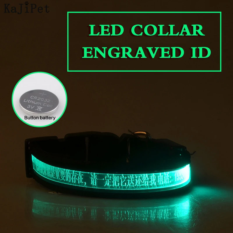 Custom Lettering Led Dog Collar Personalized Nylon Pet Dog Tag Collar Cat Adjustable Glowing Dog Collar Led Light Night Safety 