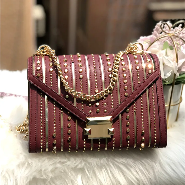 

2020 Cowhide Liu Nail Flip Cover Chain Letter Envelope Genuine Leather Female Bag