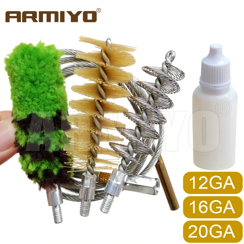 Armiyo 12GA 18,5mm 16GA 20GA Rohrreinigungs- und Polierbürsten-Set für Kohlenstoffablagerungen und Schmutz, Langlebiges Ummanteltes Eisenkabel für die Jagd