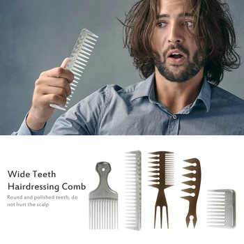 

5Pcs/Set Handle Grip Large Tooth Detangling Curly Hair Comb Back Head Styling Beard Oil Comb Men Hairdressing Wide Teeth Com