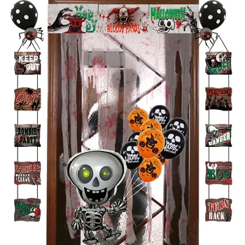 

Adhesive Reusable Halloween Door Curtain Decor Set Wall Stickers Bloody Hand Prints Window Decals Horror Home School Foldable