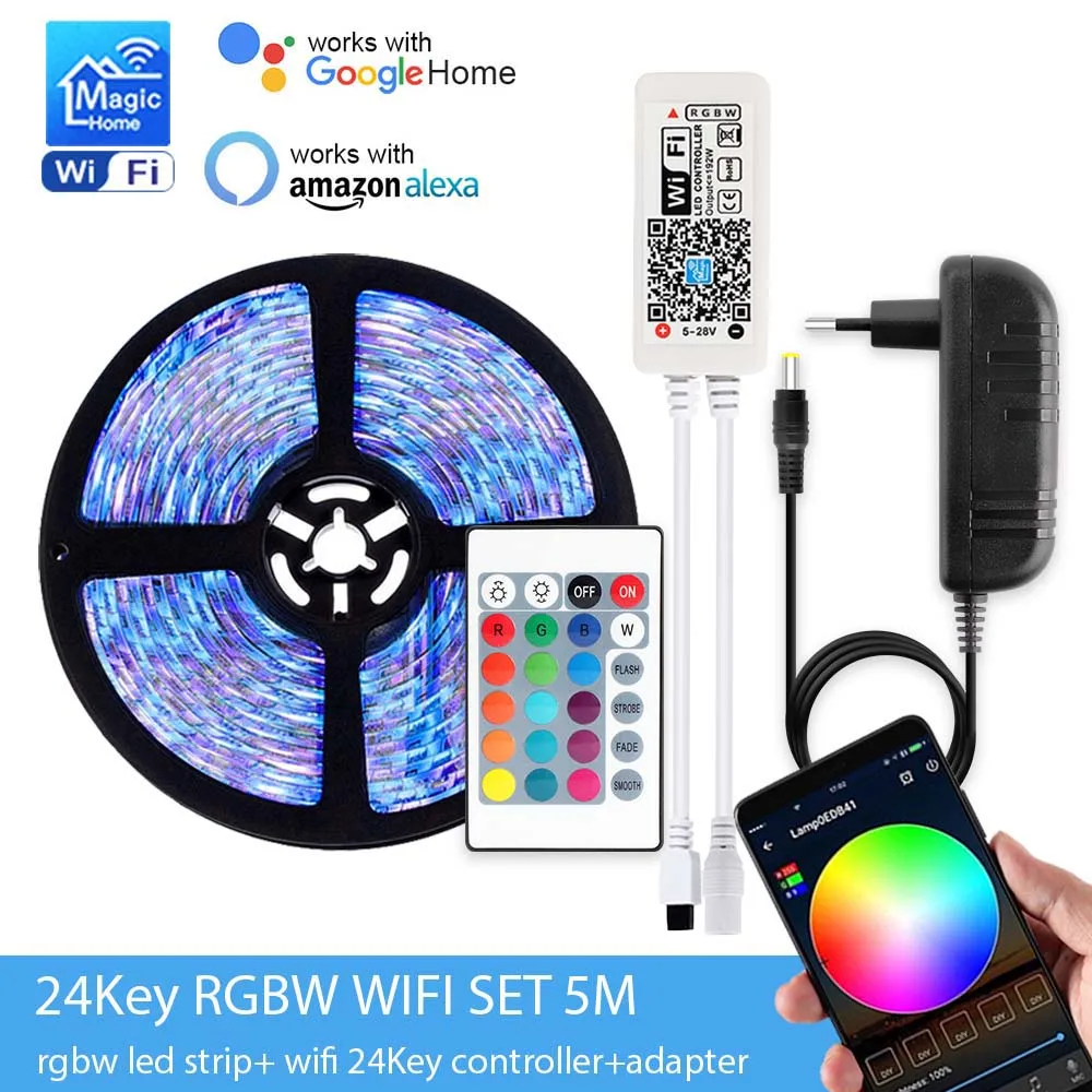 24Key RGBW WIFI SET 12 В постоянного тока светодиодный RGB/RGBW/RGBWW Мини wifi светодиодный RGB RGBW контроллер Magic Home 5050 RGB лента гибкая лента Smart APP Беспроводная - Испускаемый цвет: 24Key RGBW WIFI SET