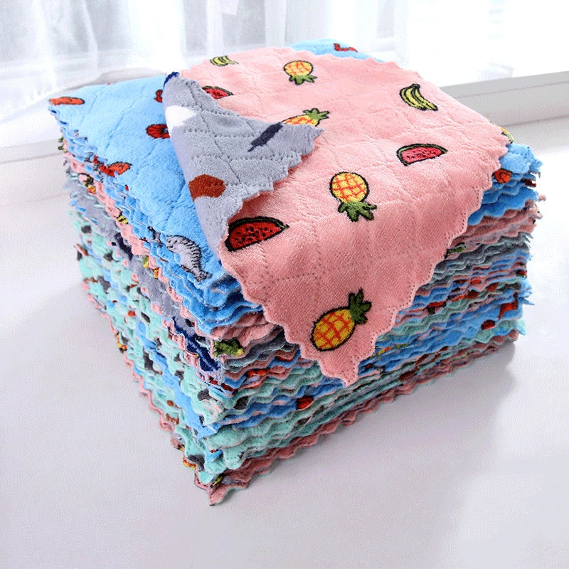 

Double-sided printing absorbent microfiber cloth thickened household cleaning coral fleece dish towel kitchen supplies washing