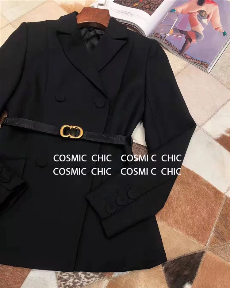Cosmicchic, Женский Осенний Блейзер, юбка, комплект из 2 предметов, шерстяная куртка с длинными рукавами и поясом, красная клетчатая сетчатая юбка, Плиссированные Юбки-миди, костюм