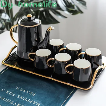 

Ceramic Coffee Tea Set Gift Box Nordic Phnom Penh Black and White Coffee Pot Cup Tray Set Home Afternoon Tea Set Water Set Gift