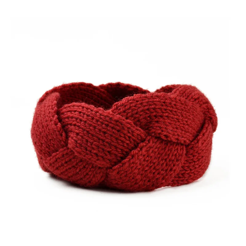 Wine Red Twist Зимняя Теплая повязка на голову для женщин/девочек, эластичная вязаная теплая повязка на голову, одноцветная повязка на голову, аксессуары для волос ручной работы, тюрбан, подарки - Цвет: Wine Red Twist