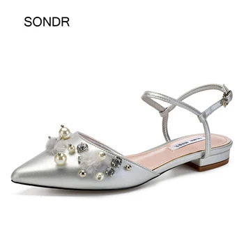 

2020 Summer String Bead Shoes Women Pearls Sandals Fashion Brand Elegant Ladies Chunky footware Female zapatos de mujer Black