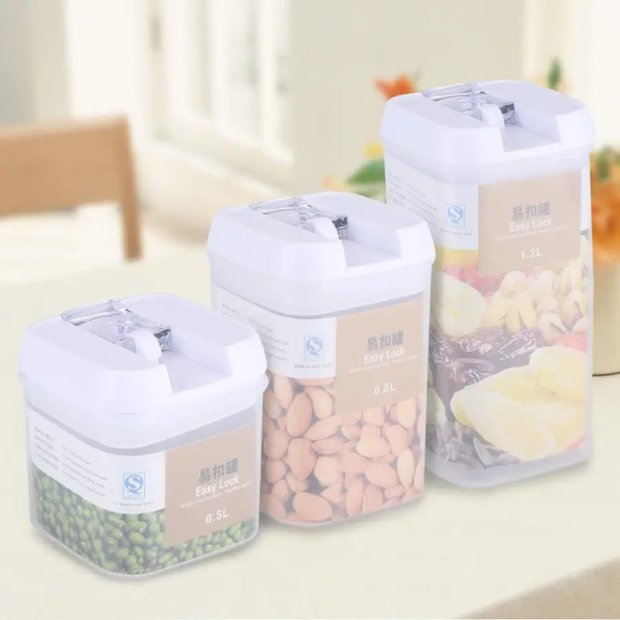 500/800/1200ML Kitchen Half Flip Food Storage Box Storage Tank Airtight Plastic Containers Sealed Cans For Coarse Cereals Grains