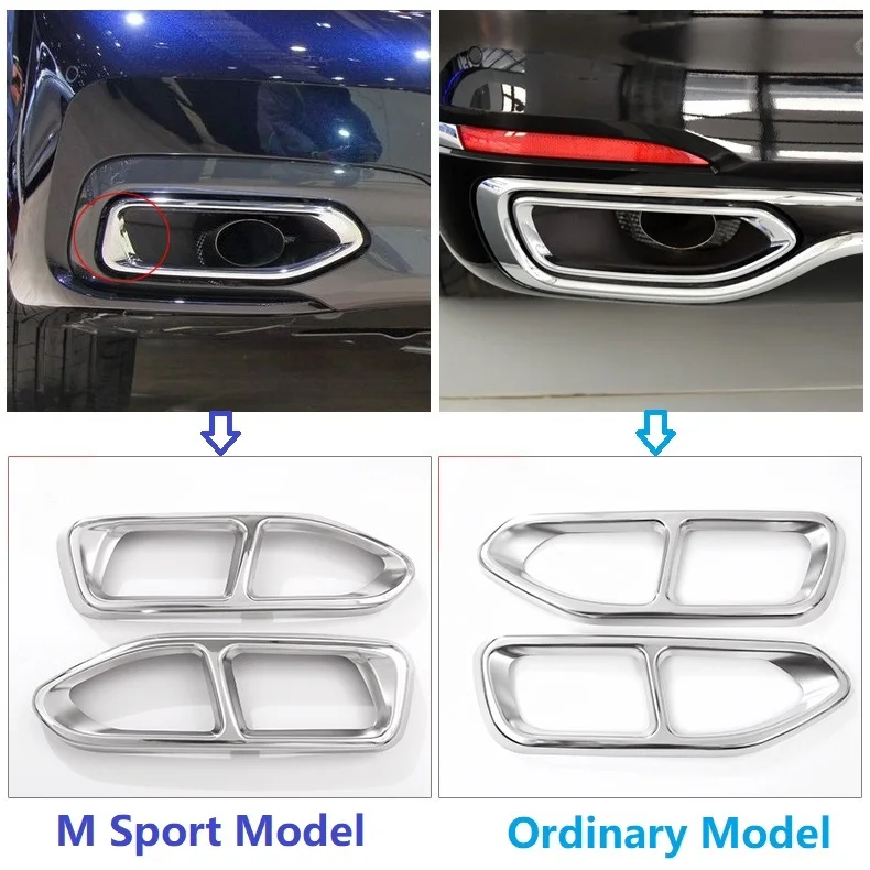 

2pcs Glossy Silver Steel Car Exhaust Pipe Cover Trim For BMW 7 Series G11 G12 730 740 750li 2016 2017 2018