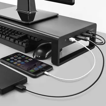 

Laptop Desk Stand Aluminum Monitor Stand Computer Riser Support Transfer Wireless Data Charging Office Table Organizer USB 3.0