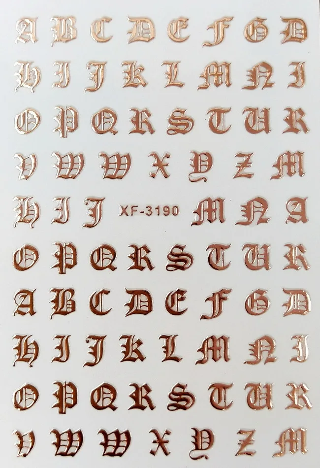 

5pc/lot colorful Letter 3d Nail Art Sticker Nail Decal English alphabet Nail Adhesive Sticker Decals Nail Decoration DIY