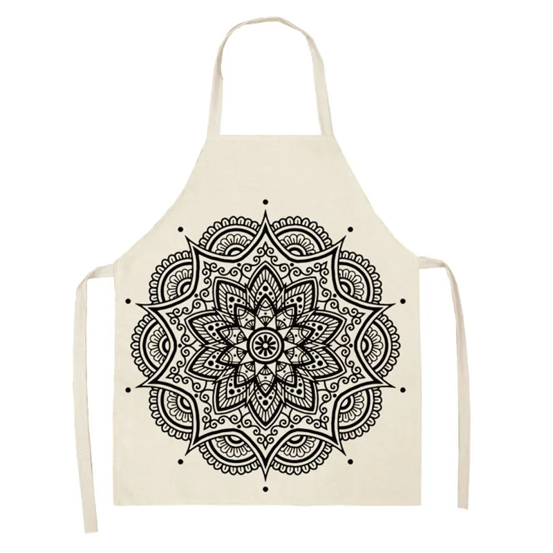 Colorful Mandala Printed Aprons for Woman Home Cooking Baking Coffee Shop Cotton Linen Cleaning Accessories