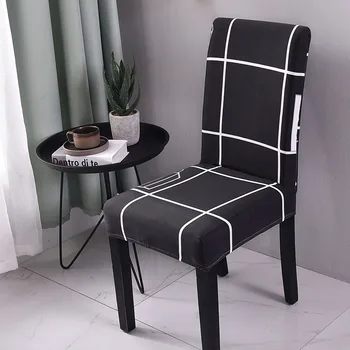 

24Style Classic Black Plaid Chair Covers Spandex Slipcover Removable Anti-dirty Kitchen Seat Dining Office Hotel Chair Cover