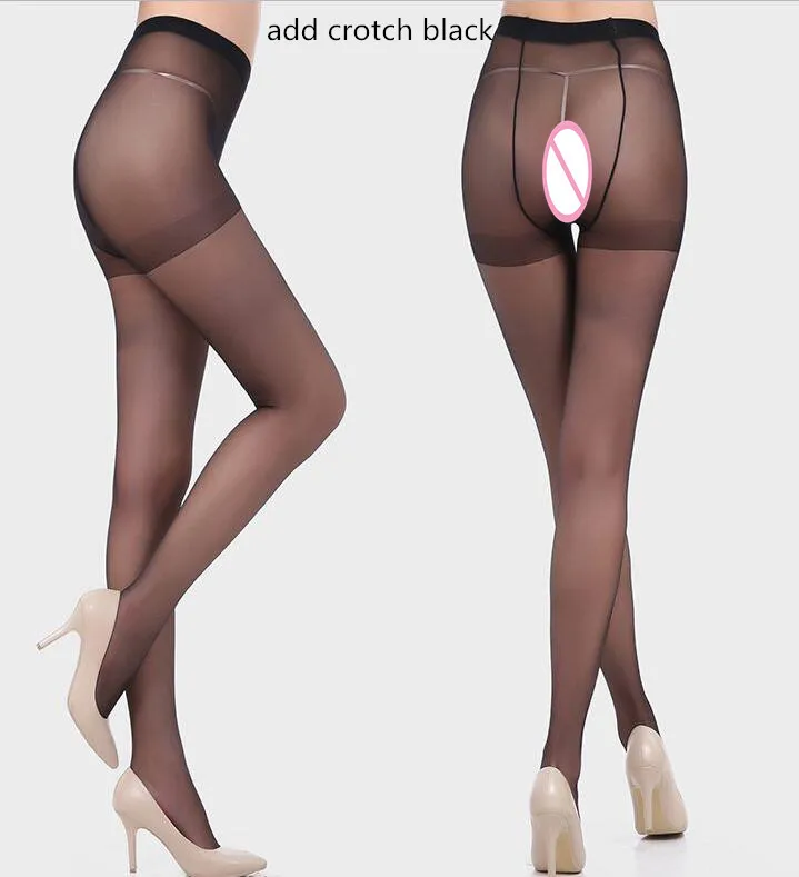 add crotch black Высокие эластичные тонкие однотонные чулки женские сексуальные обтягивающие колготки бесшовные колготки Medias - Цвет: add crotch black
