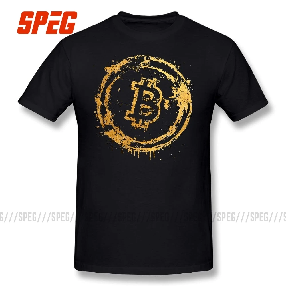 Мужская Винтажная футболка с криптовалютой Биткоин круглым воротником 100% хлопок