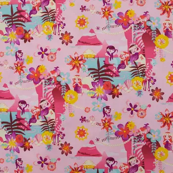 

1 yard Polyester/PVC coated Waterproof Fabric for bag,- Fairy tale - Mermaid, Sea, Flower (width=140cm)
