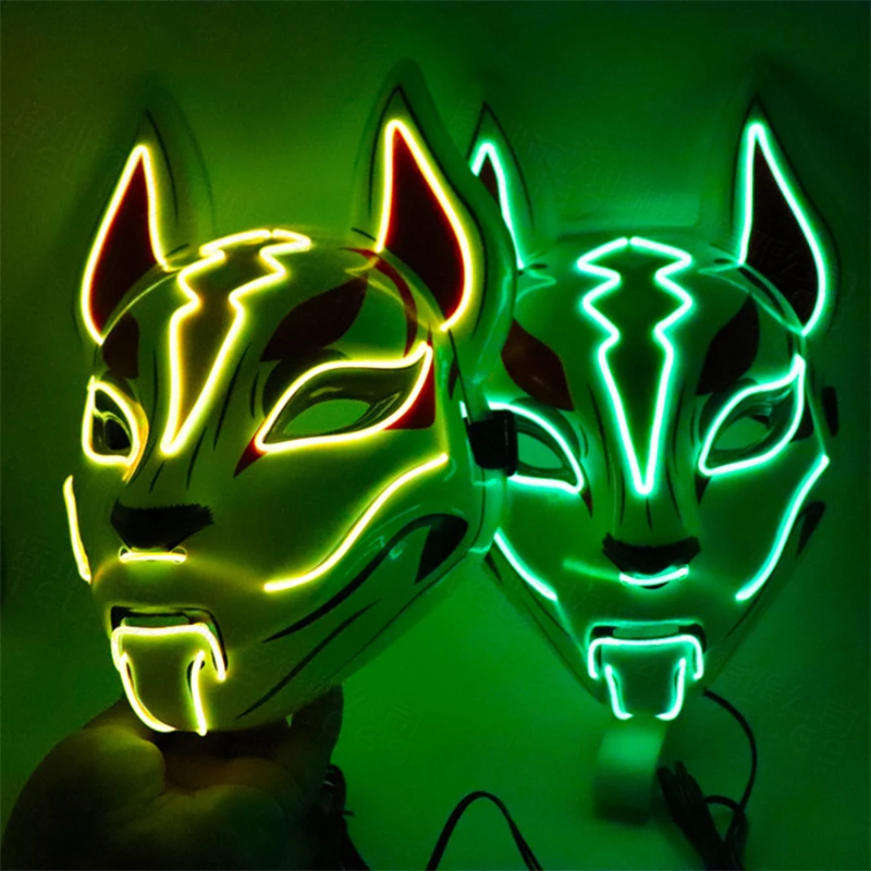 

neon mask Halloween Decoration LED Mask Light Up Party Mask fox for Vendetta Halloween Party Decor Props Accessories kid