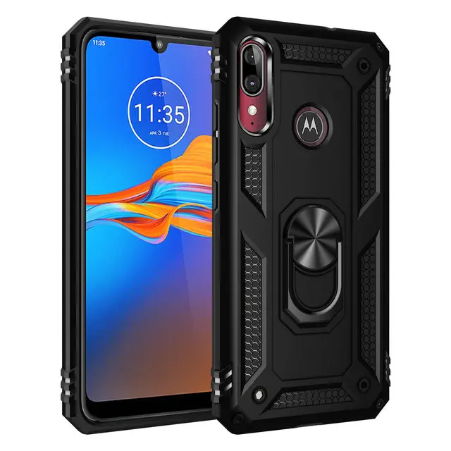 Black case Металлическое кольцо Автомобильный держатель для телефона для Motorola Moto E6 чехол Роскошная задняя крышка для Motorola Moto E6 Plus чехол Moto E 6 6th Gen E6s E5 - Цвет: Black case